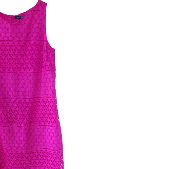 LANDS END Sz 8 Sleeveless Eyelet Shift Dress Cotton Preppy Fully Lined Pink - Picture 5 of 12